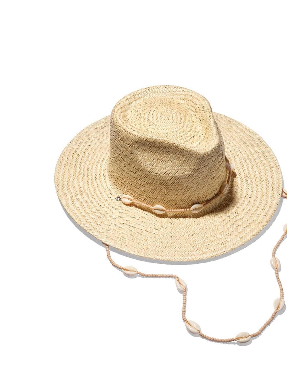 Lack Of Color Natural Straw Fedora with Shell Bead Trim
